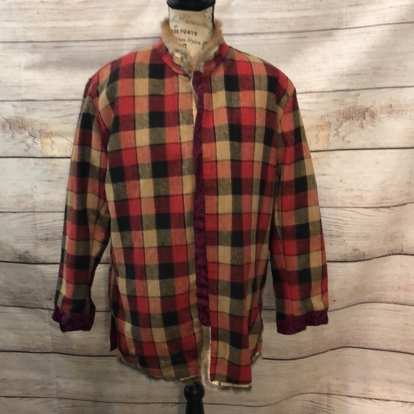Fur Trimmed Plaid Brocade Jacket REVERSIBLE Button Down Handmade Funky Artsy - Picture 5 of 16